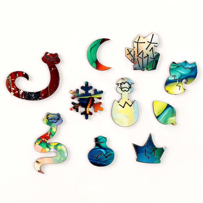 Пазлы фигурные деревянные на новый год &laquo;Змея на шаре. Новогодний экспресс&raquo;, 128 элементов, символ года 2025