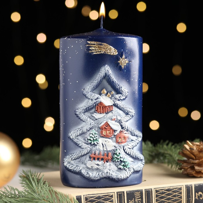 Свеча - цилиндр Свеча - цилиндр "Рождественский вечер", 6х8х15 см