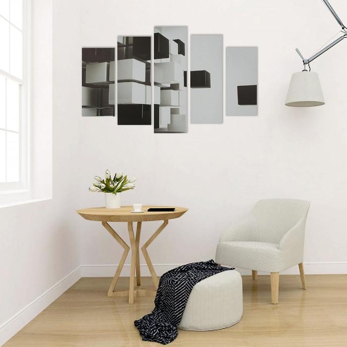 Картина модульная на подрамнике "3D квадраты" 2-25х52, 2-25х66,5, 1-25х80, 80*140 см