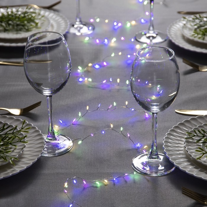 Гирлянда &laquo;Мишура&raquo; 2 м роса, IP20, серебристая нить, 100 LED, свечение мульти, USB