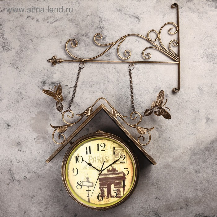 Часы настенные двусторонние, на подвесе Часы настенные двусторонние, на подвесе "Скворечник", бесшумные, 42 х 77 см