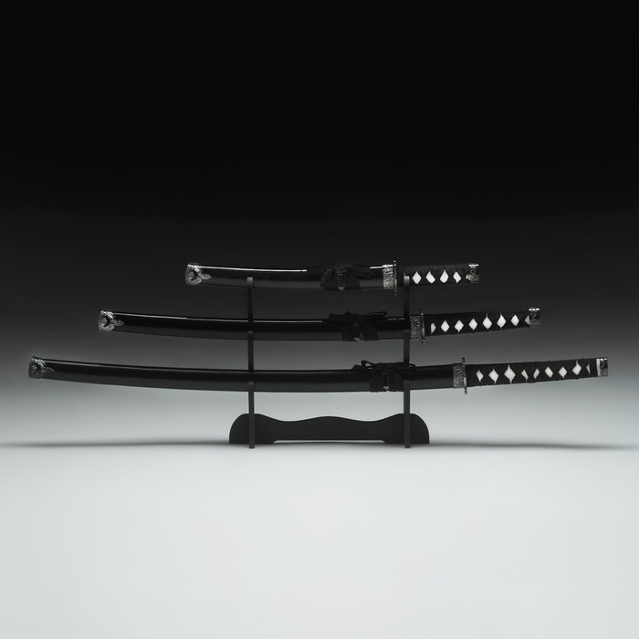 Сув. изделие катаны 3в1 на подставке, ножны дерево, черные глянец 54/81/100см, рукоять микс