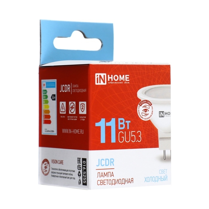 Лампа светодиодная IN HOME LED-JCDR-VC, GU5.3, 11 Вт, 230 В, 6500 К, 990 Лм Лампа светодиодная IN HOME LED-JCDR-VC, GU5.3, 11 Вт, 230 В, 6500 К, 990 Лм
