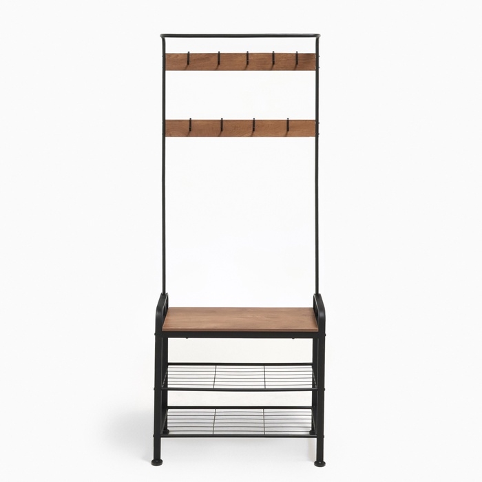 Прихожая София, с обувницей, с крючками, напольная, 1841×345×721 мм, Рустик Браун, Чёрный Прихожая София, с обувницей, с крючками, напольная, 1841×345×721 мм, Рустик Браун, Чёрный