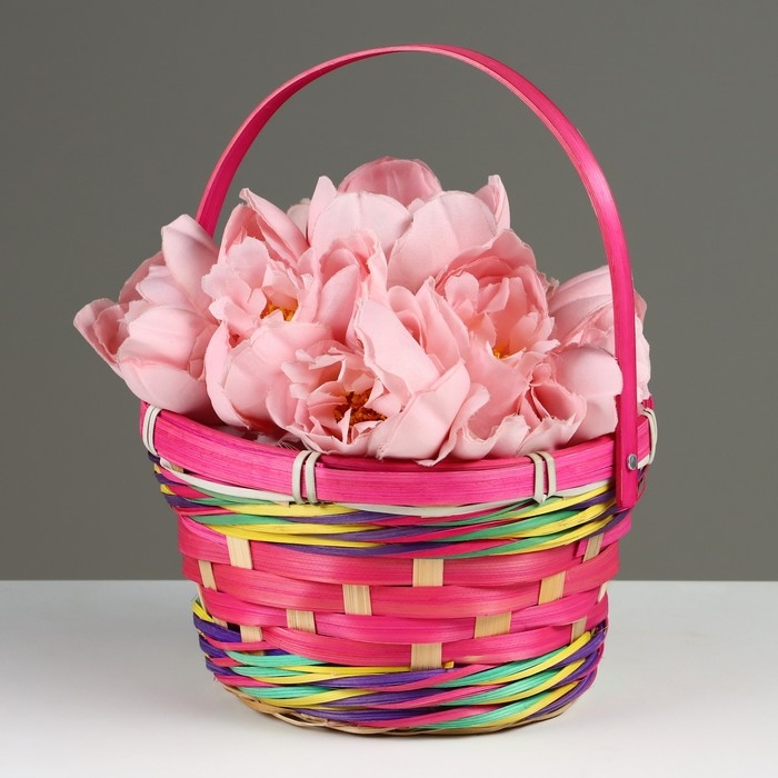 Корзина плетеная, D18 х 11 х 24 см, розовая, бамбук Корзина плетеная, D18 х 11 х 24 см, розовая, бамбук