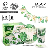 Набор бумажной посуды одноразовый декор &laquo;Эко&raquo;, 6 тарелок, 6 стаканов, 1 гирлянда, декор фотозоны