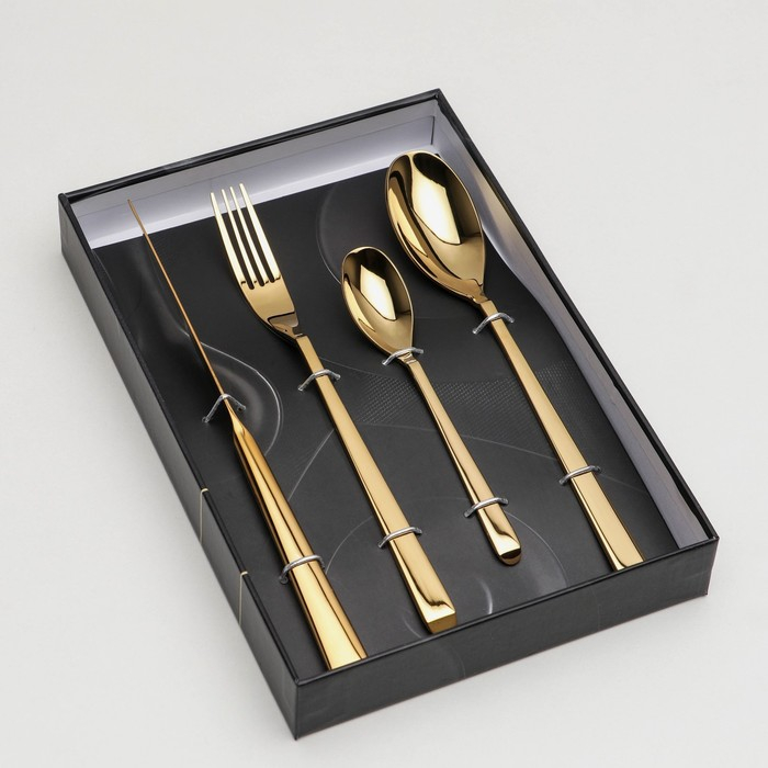 Столовые приборы из нержавеющей стали Magistro Giant, 4 предмета, цвет золотой Столовые приборы из нержавеющей стали Magistro Giant, 4 предмета, цвет золотой