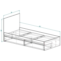 Кровать 900 с ящиками и основанием Мадера, с/м 900х2000, Дуб крафт золотой/Белый