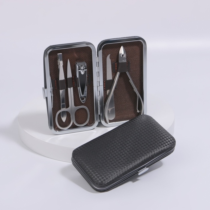 Набор маникюрный, 5 предметов, в футляре, цвет чёрный Набор маникюрный, 5 предметов, в футляре, цвет чёрный