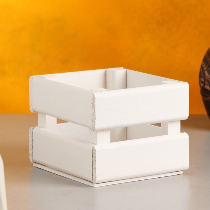 Кашпо деревянное 12×11×9 см Кашпо деревянное 12×11×9 см "Однушка Лайт", двухреечное, белый Дарим Красиво