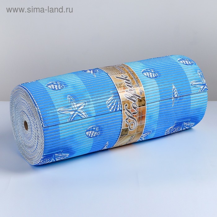 Коврик для ванной комнаты &laquo;Ракушки&raquo;, ширина 65 см, рулон 15 м, цвет голубой