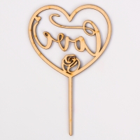 Топпер деревянный «Сердце», с блёстками, цвет розовый Топпер деревянный «Сердце», с блёстками, цвет розовый