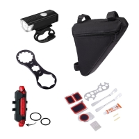 Набор для велосипеда 4 в 1: фонарь аккумуляторный, ремонтный набор, велосипедный ключ, сумка Набор для велосипеда 4 в 1: фонарь аккумуляторный, ремонтный набор, велосипедный ключ, сумка