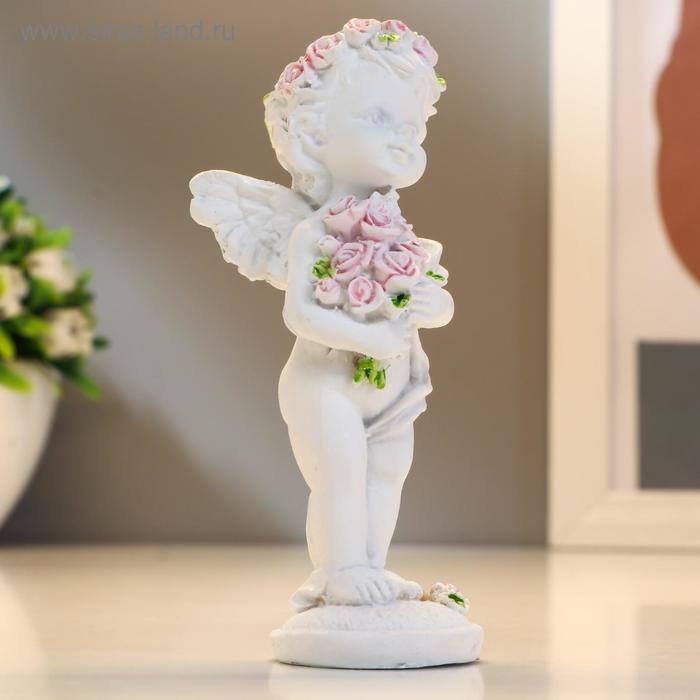 Сувенир полистоун Сувенир полистоун "Ангел в розовом венке с букетом роз" МИКС 10,5х3,8х3,5 см