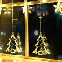 Гирлянда &laquo;Бахрома&raquo; 2.4 &times; 0.9 м с насадками &laquo;Ёлки&raquo;, IP20, прозрачная нить, 138 LED, свечение тёплое белое, 8 режимов, 220 В