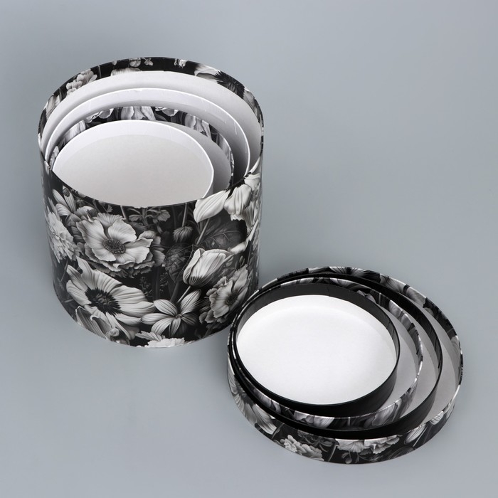 Набор шляпных коробок для цветов 4 в 1, упаковка подарочная, &laquo;Чёрно-белый&raquo;, 14 х 13 см - 20 х 17.5 см