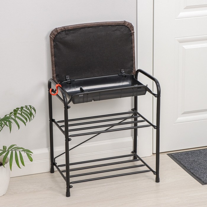 Подставка для обуви с сиденьем и ящиком ЗМИ, 3 яруса, 45&times;30&times;48 см, цвет чёрный