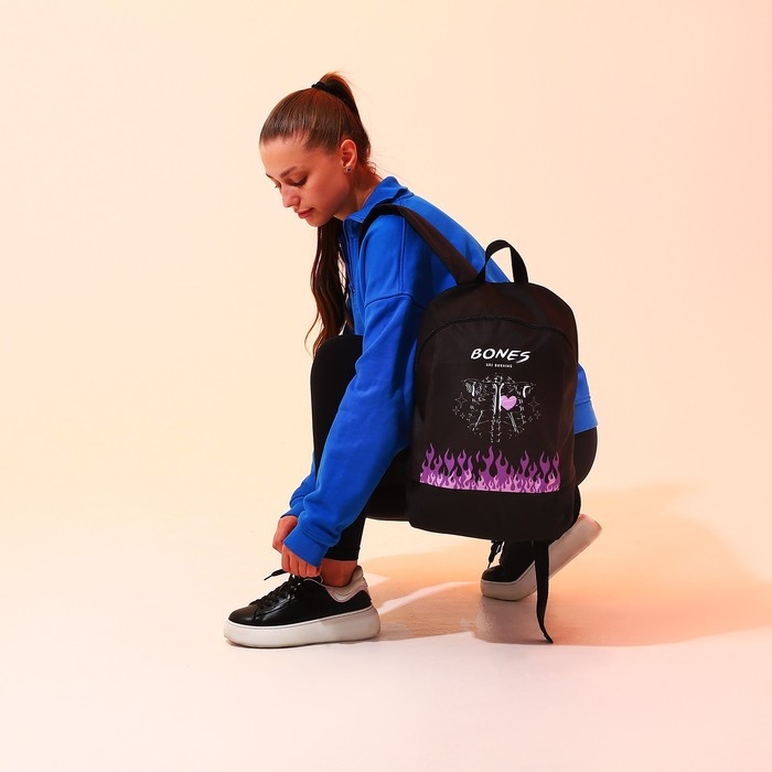 Рюкзак школьный текстильный BONES, 46х30х10 см, вертикальный карман, цвет чёрный Рюкзак школьный текстильный BONES, 46х30х10 см, вертикальный карман, цвет чёрный
