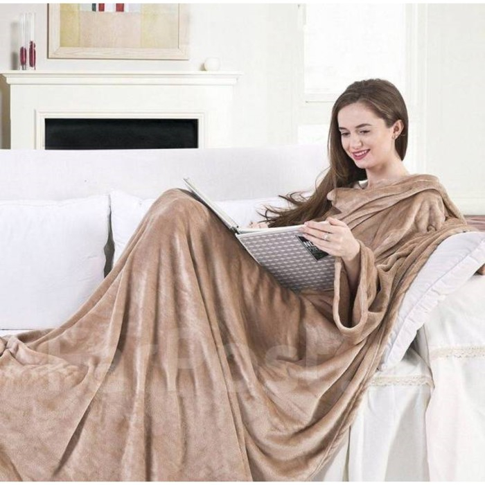 Плед с рукавами, цвет бежевый, 150х200 см, рукав &mdash; 27х52 см, аэрософт