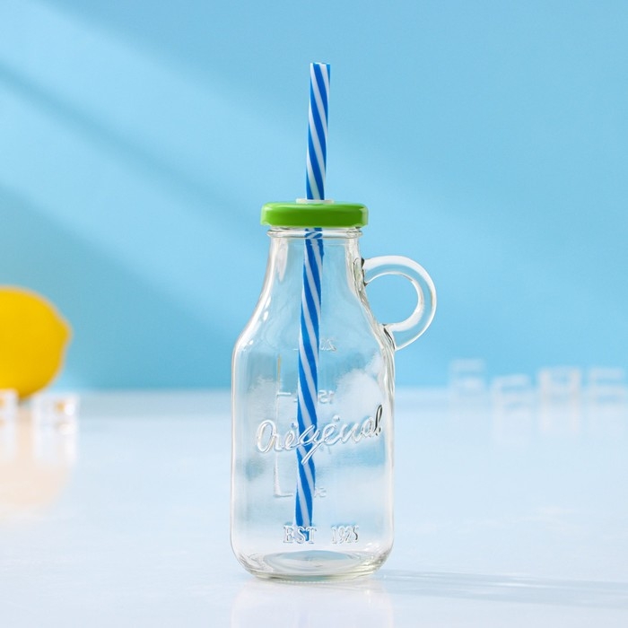 Бутыль стеклянная с крышкой и трубочкой, 200 мл, 7,5×6×14,5 см, цвет МИКС Бутыль стеклянная с крышкой и трубочкой, 200 мл, 7,5×6×14,5 см, цвет МИКС