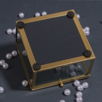 Органайзер для хранения &laquo;MOUNTAINS&raquo;, с крышкой, стеклянный, с зеркальным дном, 1 секция, 10 &times; 10 &times; 6 см, цвет прозрачный/медный