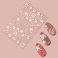 Новый год! Наклейки для ногтей «Снежинки», объемные, цвет белый/розовый Новый год! Наклейки для ногтей «Снежинки», объемные, цвет белый/розовый