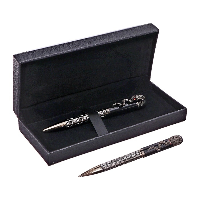 Ручка подарочная шариковая в кожзам футляре поворотная Змея корпус бронза Ручка подарочная шариковая в кожзам футляре поворотная Змея корпус бронза