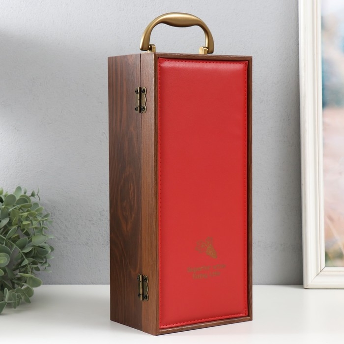 Шкатулка дерево, кожзам под бутылку "Виноград" красная 3 предмета 35х11х15,5 см