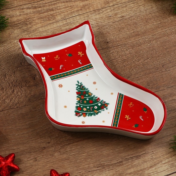 Новый год. Блюдо керамическое &laquo;Новогодняя ёлка&raquo;, 20х15.5х3 см, цвет белый