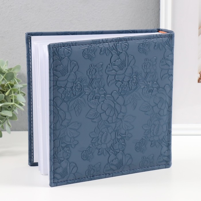 Фотоальбом на 200 фото 10х15 см кожзам "Цветочная текстура" бумажные листы синий 5х23х22 см   104996