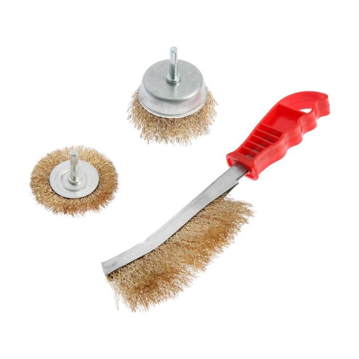 Набор щеток металлических для дрели ТУНДРА, плоская 65 мм, чашка 50 мм + щетка однорядная Набор щеток металлических для дрели ТУНДРА, плоская 65 мм, чашка 50 мм + щетка однорядная