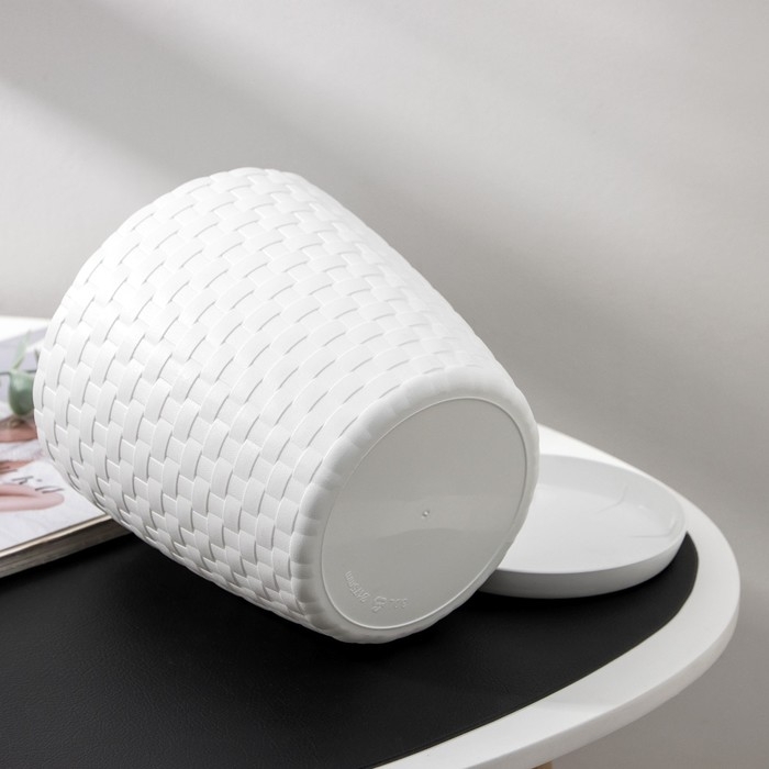 Горшок для цветов с поддоном &laquo;Ротанг&raquo;, 3 л, белый