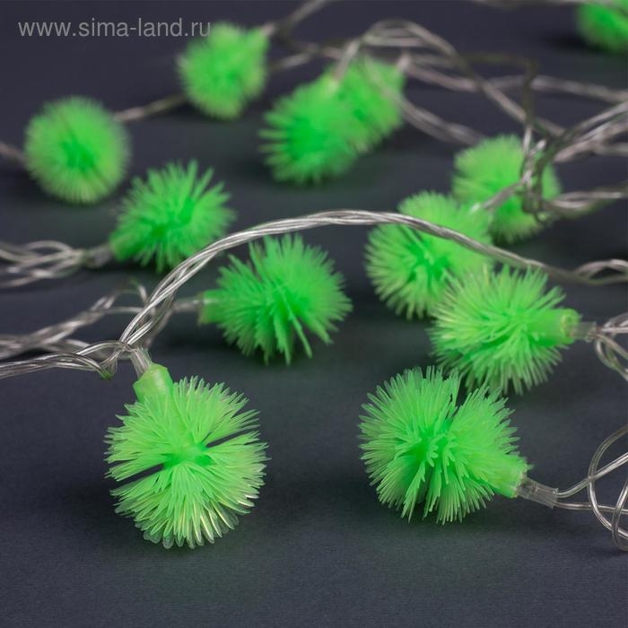 Гирлянда &laquo;Нить&raquo; 5 м с насадками &laquo;Ёжики зелёные&raquo;, IP20, прозрачная нить, 30 LED, свечение зелёное, 8 режимов, 220 В