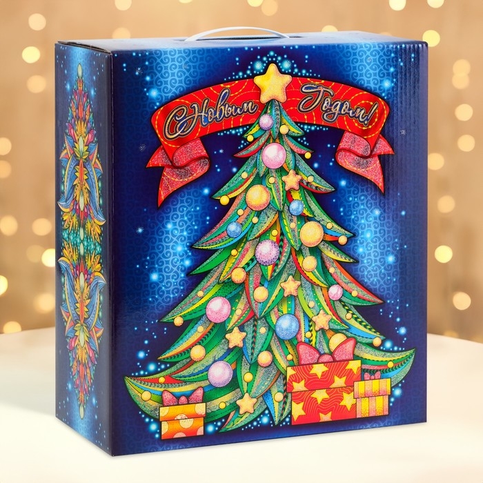 Новый год. Подарочная коробка, Новогодняя с пластиковой ручкой Новый год. Подарочная коробка, Новогодняя с пластиковой ручкой "Восточная змея"28,5*14*33 см.