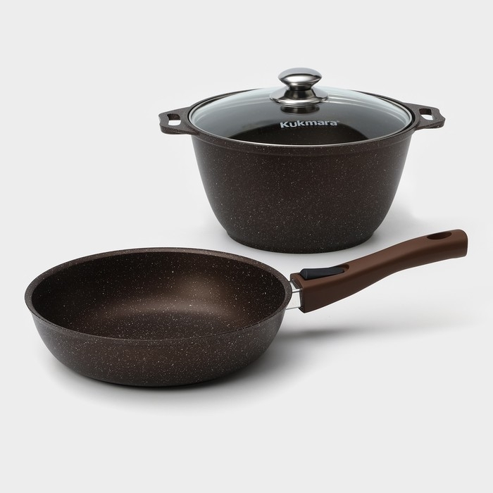 Набор кухонной посуды № 8 «Мраморная», крышка, антипригарное покрытие, цвет кофейный мрамор Набор кухонной посуды № 8 «Мраморная», крышка, антипригарное покрытие, цвет кофейный мрамор