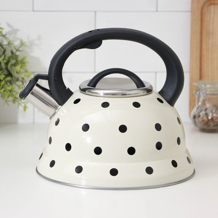 Чайник со свистком из нержавеющей стали Доляна &laquo;Горошек&raquo;, 2,8 л, цвет айвори