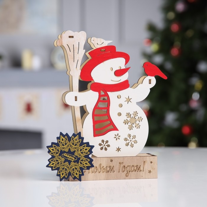 Светодиодная фигура &laquo;Снеговик&raquo; 16.5 &times; 20 &times; 5 см, дерево, батарейки LR1130х3 (в комплекте), свечение тёплое белое