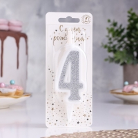 Свеча для торта "Суперблеск", 10,4 см, цифра "4", серебряная блестка Свеча для торта "Суперблеск", 10,4 см, цифра "4", серебряная блестка