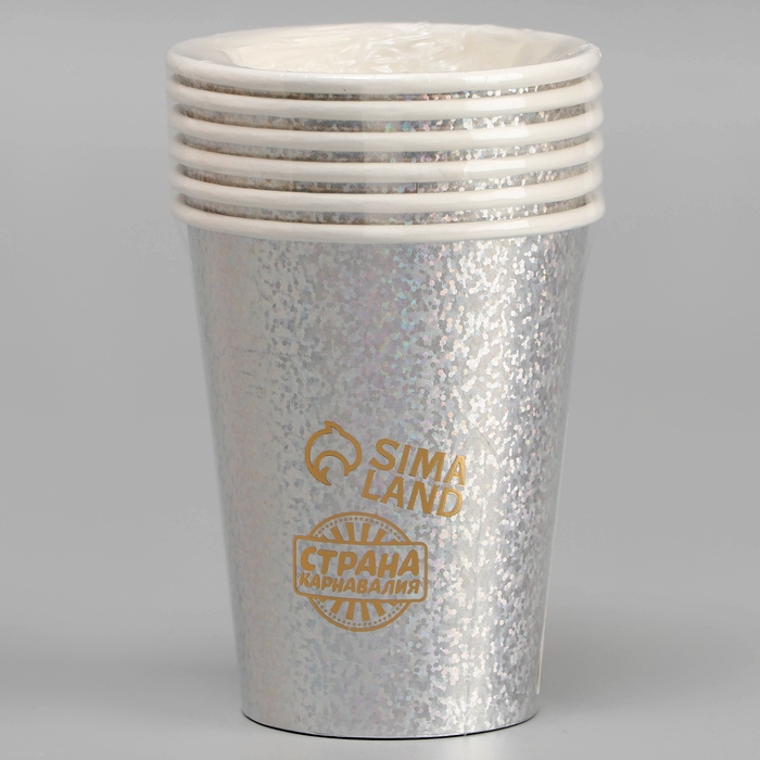 Стаканы бумажные &laquo;Голография&raquo;, 6 шт., цвет серебро