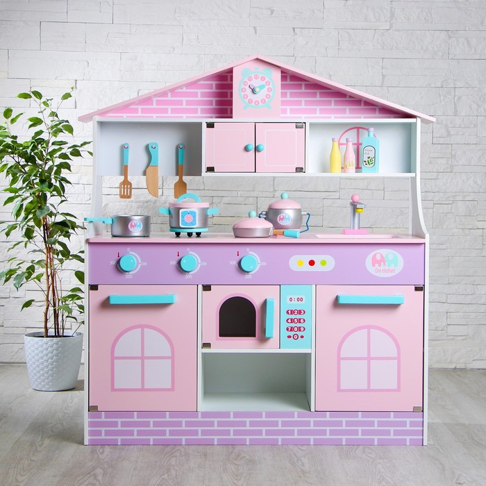 Игровой набор, кухонный модуль «Домик» деревянная посуда в наборе Игровой набор, кухонный модуль «Домик» деревянная посуда в наборе