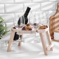 Столик-поднос с менажницей и складными ножками "Лучше тебя только вино" D=30x2 см, береза Столик-поднос с менажницей и складными ножками "Лучше тебя только вино" D=30x2 см, береза