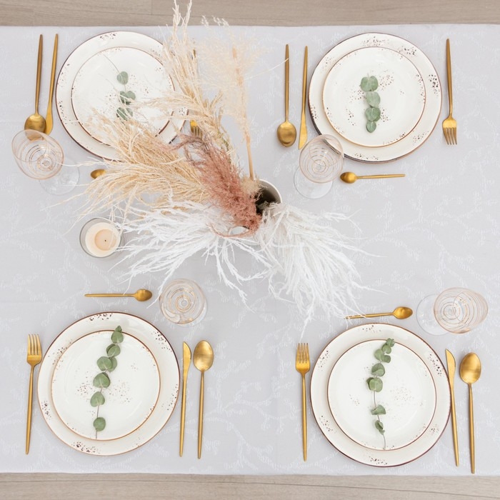 Скатерть Этель "Ветвь" цв.серебро, 142*220 +/-3 см, 115 &plusmn;10 гр,100%