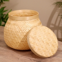 Корзинка с крышкой плетёная, из бамбука 21*21*20,5 см