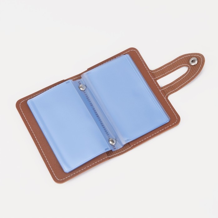 Визитница на кнопке, 26 карт, цвет коричневый