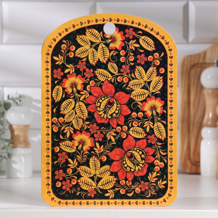 Доска разделочная сувенирная "Хохлома, чёрный фон", 19,5&times;27,5 см