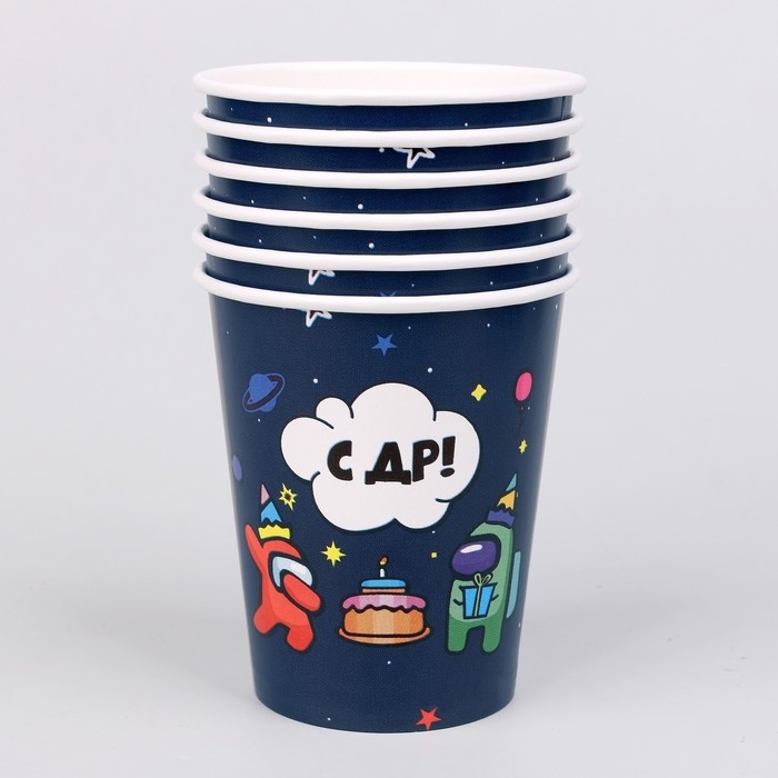 Стакан одноразовый бумажный Стакан одноразовый бумажный "С ДР", набор 6 шт, 250 мл