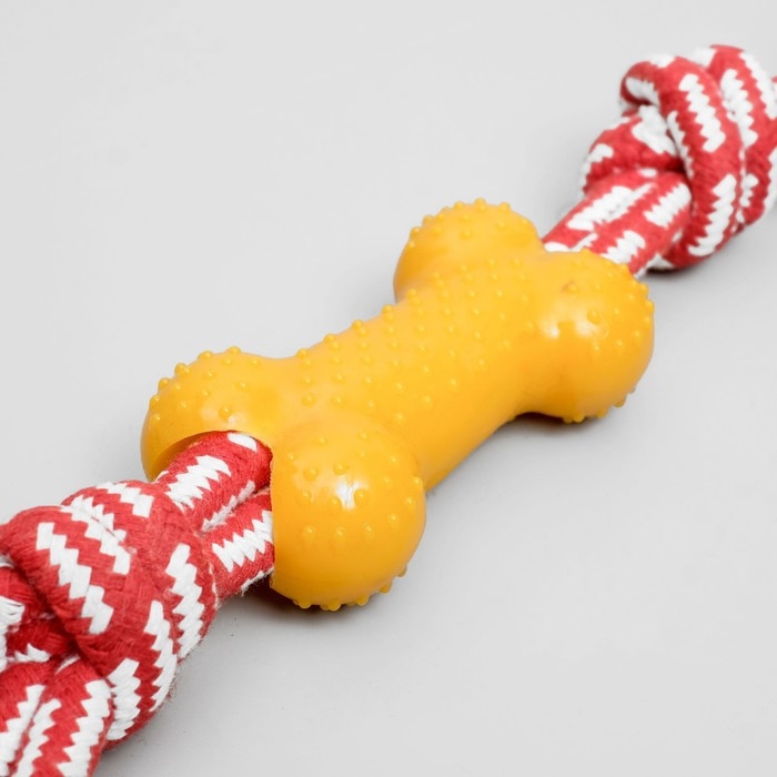 Игрушка канатная двойная с косточкой, до 30 см, до 85 г, микс цветов Игрушка канатная двойная с косточкой, до 30 см, до 85 г, микс цветов