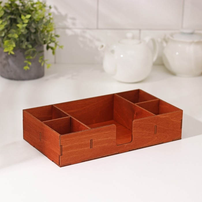 Салфетница деревянная Доляна, с отделениями под чай и специи, 24,5&times;13,5&times;5,5 см, цвет коричневый