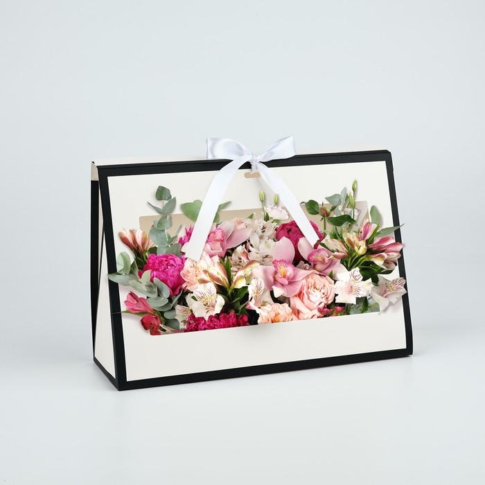 Складная коробка для цветов с окном &laquo;Счастье&raquo;, белая, 16 х 27 х 9 см