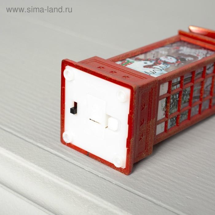 Светодиодная фигура &laquo;Телефонная будка со снеговиком&raquo; 5.3 &times; 12 &times; 5.3 см, пластик, батарейки AG13х3 (в комплекте), свечение тёплое белое